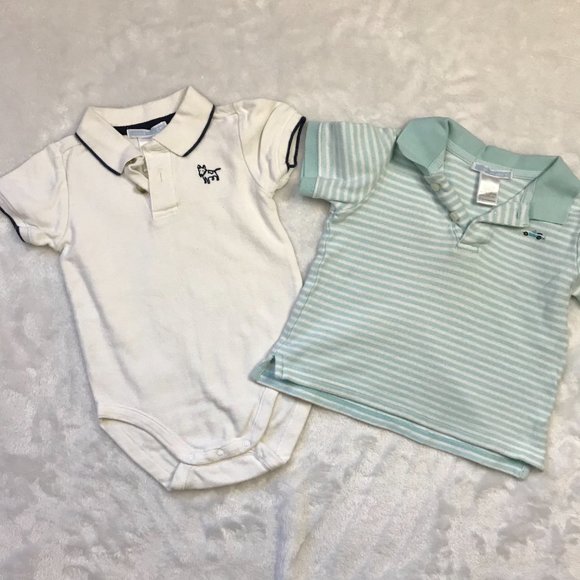 Janie and Jack Boys Polo Shirt and One Piece Embroidered Dog, Car 18-24 Months - Picture 3 of 10